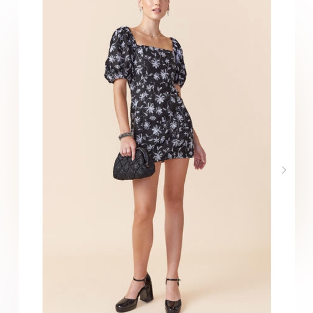 Francesca’s Cora Embroidered Puff Sleeve Mini Dress